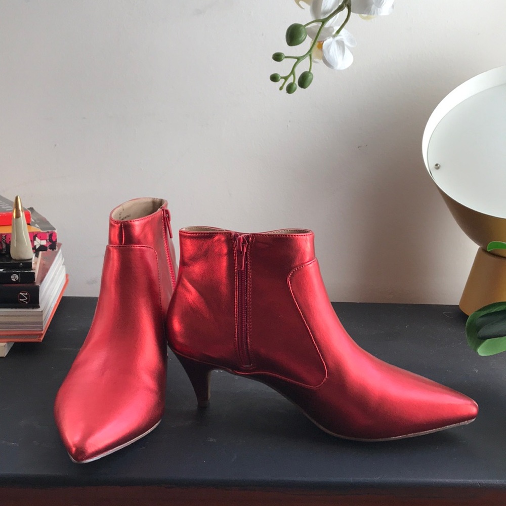 Metallic Red Ankle Boots